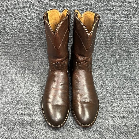 Justin Classic Roper Western Boots Men's Size 11D Brown Leather Pull On Cowboy - Picture 3 of 16